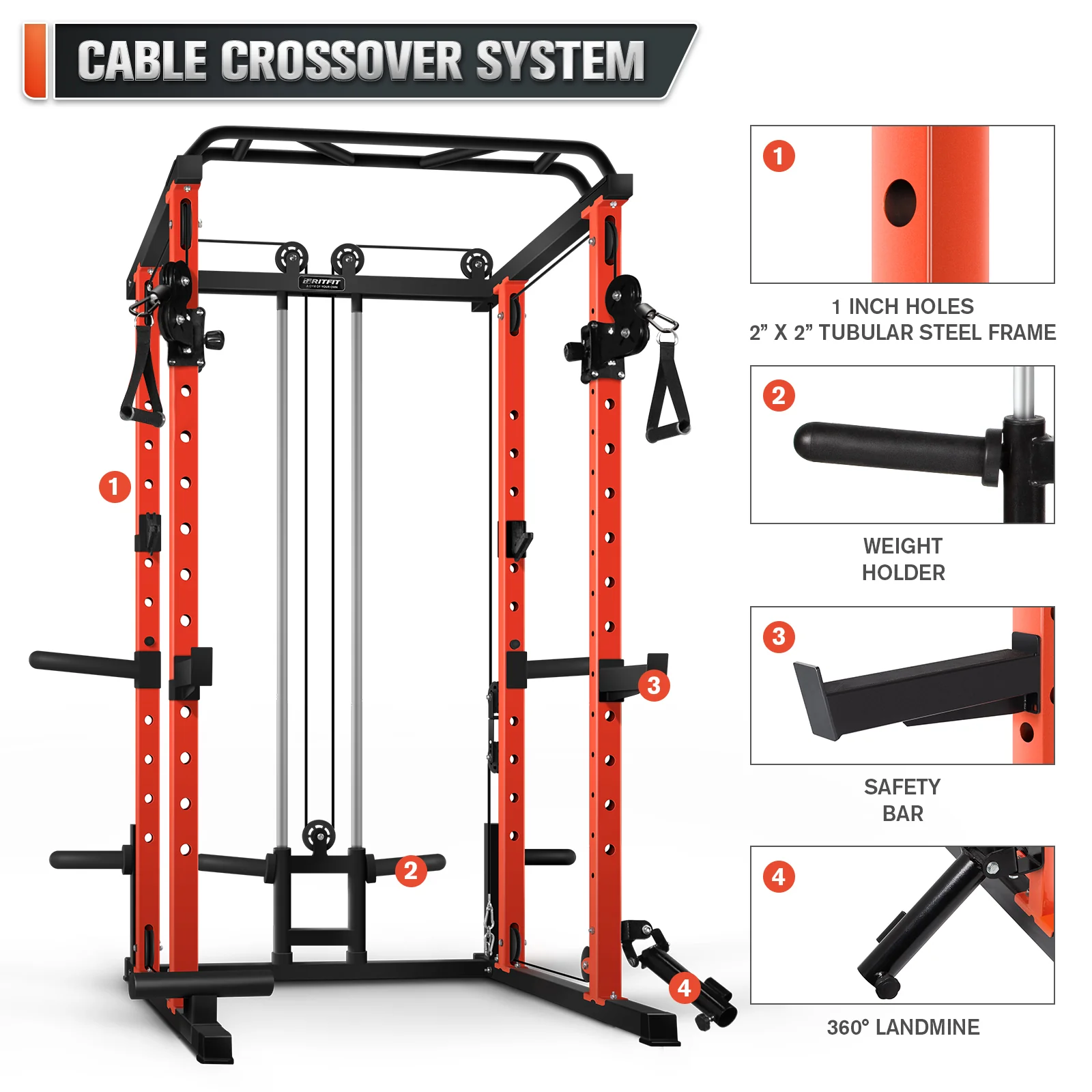 RitFit PPC03 Power Cage Home Gym Package with Adjustable Cable System - Image 5